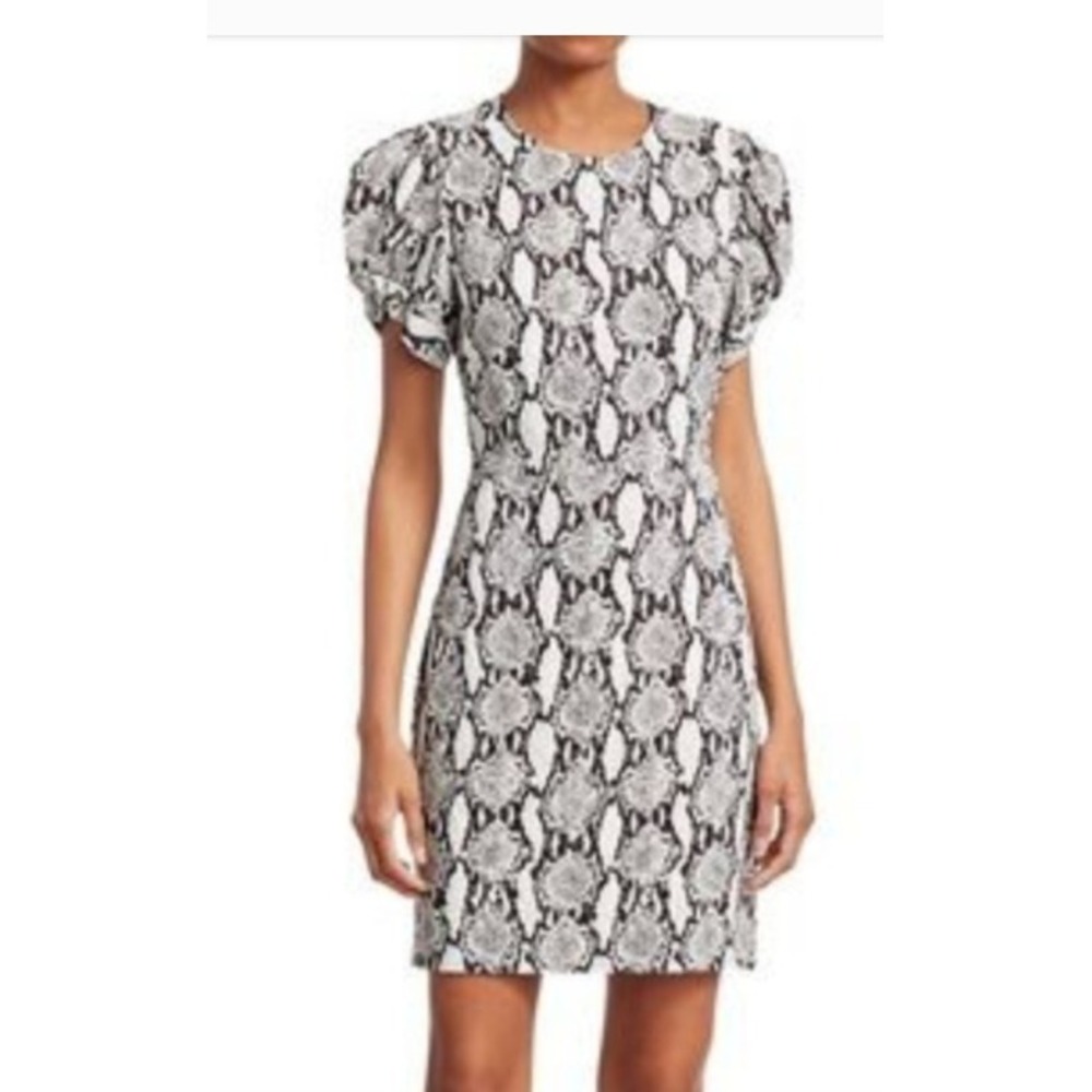 A.L.C. Mini‎ Dress Size 2 Black White  Brinley Snakeskin Print Puff Sleeve Shift